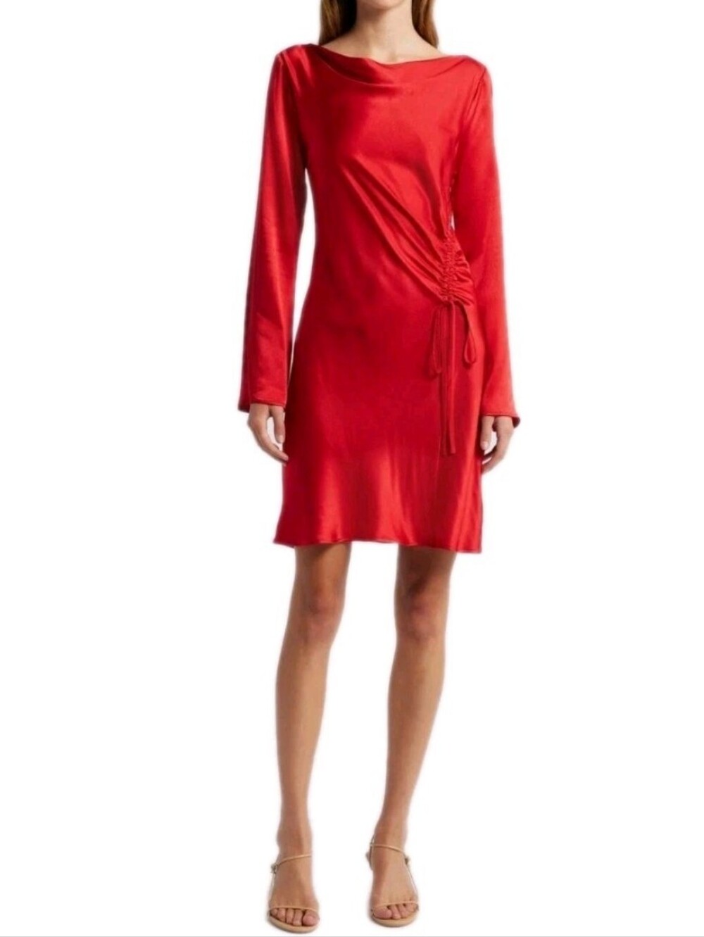 RAILS Alessandra Long Sleeve Ruched Satin Dress Msrp $238